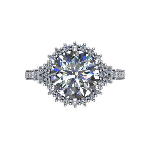 Zariah Round Shape Halo Engagement Ring in 14K White Gold