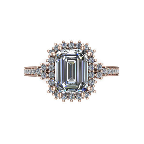 Zariah Emerald Shape Halo Engagement Ring in 18K Rose Gold