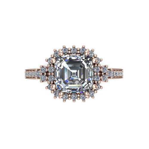 Zariah Square Emerald Shape Halo Engagement Ring in 14K Rose Gold