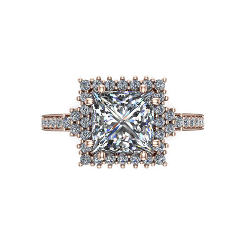Zariah Princess Shape Halo Engagement Ring in 14K Rose Gold