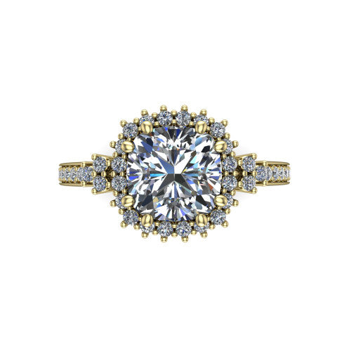 Zariah Cushion Shape Halo Engagement Ring in 14K Yellow Gold