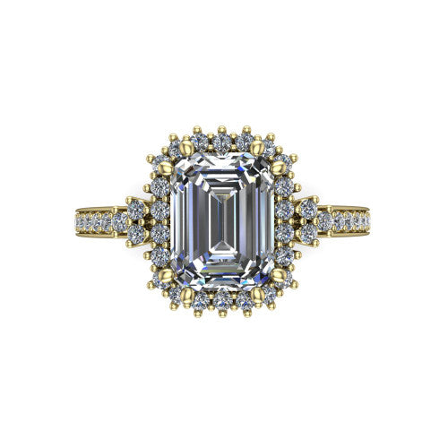Zariah Emerald Shape Halo Engagement Ring in 14K Yellow Gold