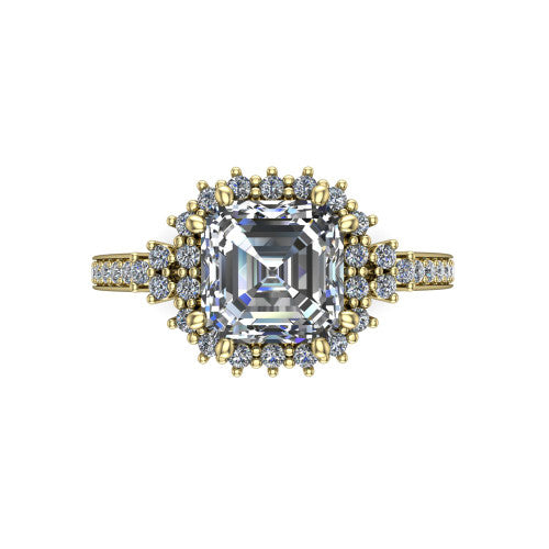 Zariah Square Emerald Shape Halo Engagement Ring in 14K Yellow Gold