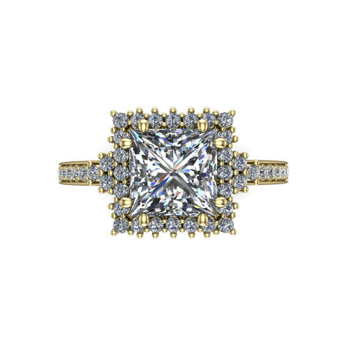 Zariah Princess Shape Halo Engagement Ring in 14K Yellow Gold