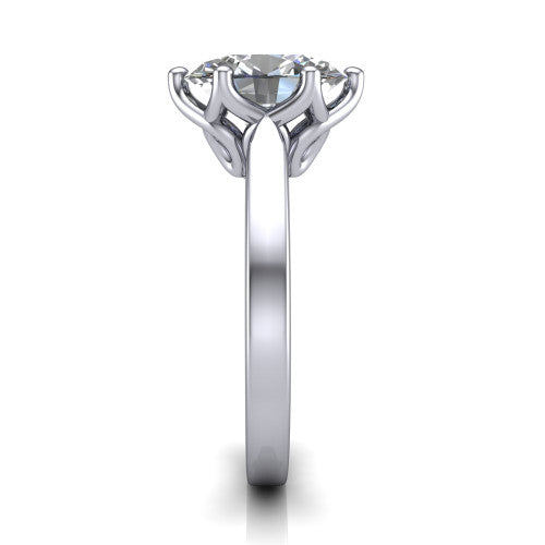 Alicia oval classic solitaire engagement ring in 18K White Gold, side profile showing the plain polished band and the filigree gallery in profile