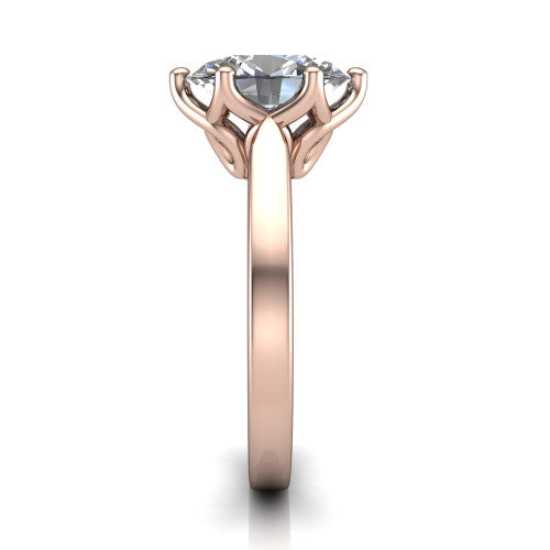 Alicia oval classic solitaire engagement ring in 14K Rose Gold, side profile showing the plain polished band and the filigree gallery in profile