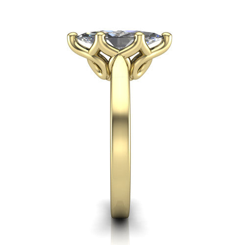 Alicia marquise classic solitaire engagement ring in 14K Yellow Gold, side profile showing the plain polished band and the filigree gallery in profile