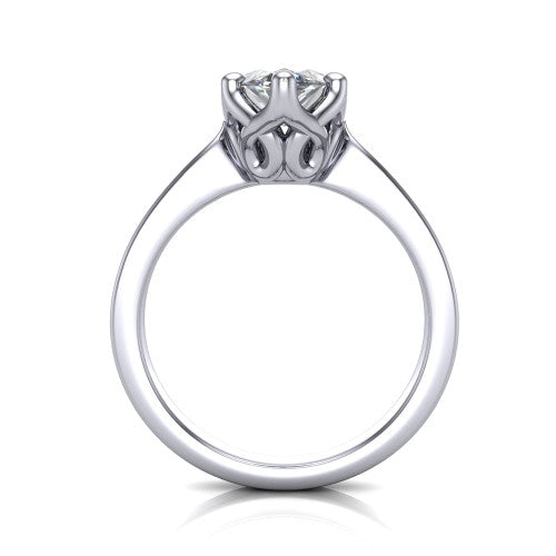 Alicia marquise classic solitaire engagement ring in 14K White Gold, through-finger front profile showing the filigree basket beneath the marquise center