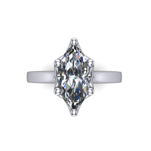 Alicia marquise classic solitaire engagement ring in 14K White Gold, top-down view showing the six-prong marquise solitaire center