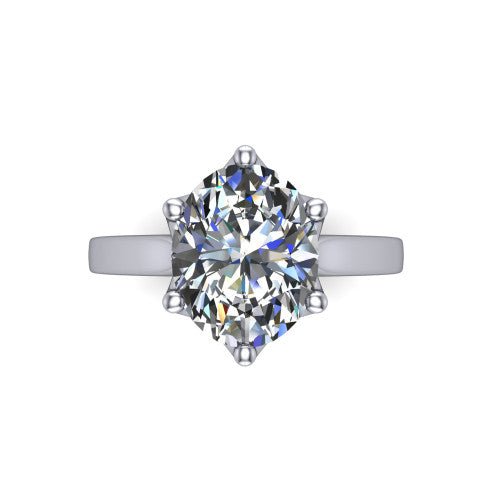 Alicia oval classic solitaire engagement ring in 14K White Gold, top-down view showing the six-prong oval solitaire center