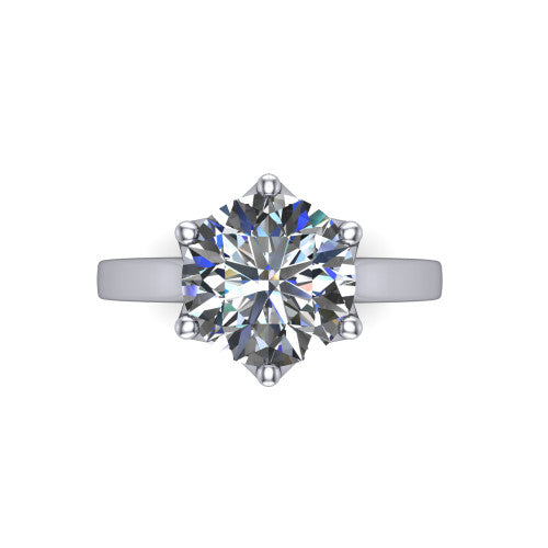 Alicia round classic solitaire engagement ring in 14K White Gold, top-down view showing the six-prong round solitaire center