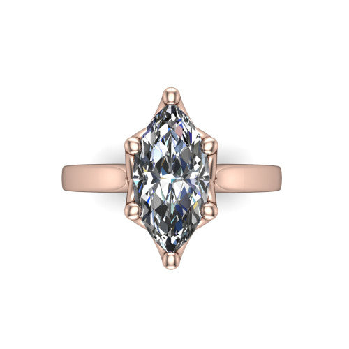 Alicia marquise classic solitaire engagement ring in 14K Rose Gold, top-down view showing the six-prong marquise solitaire center