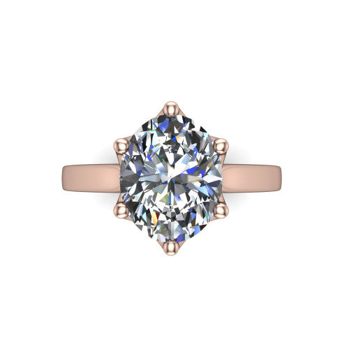 Alicia oval classic solitaire engagement ring in 14K Rose Gold, top-down view showing the six-prong oval solitaire center