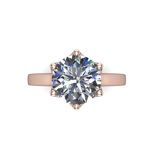 Alicia round classic solitaire engagement ring in 14K Rose Gold, top-down view showing the six-prong round solitaire center