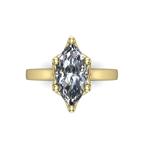 Alicia marquise classic solitaire engagement ring in 14K Yellow Gold, top-down view showing the six-prong marquise solitaire center