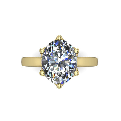 Alicia oval classic solitaire engagement ring in 18K Yellow Gold, top-down view showing the six-prong oval solitaire center