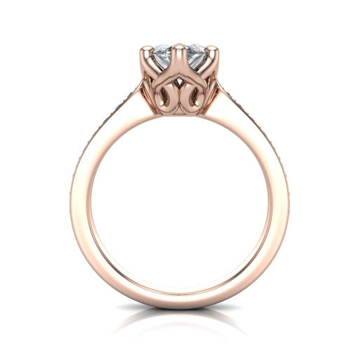 Annalise marquise classic solitaire engagement ring in 18K Rose Gold, through-finger front profile showing the filigree basket beneath the marquise center