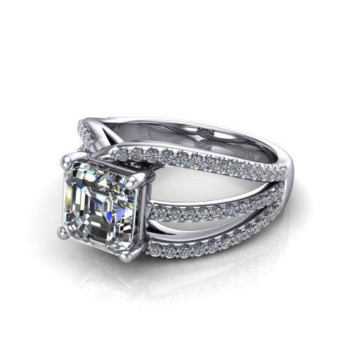 Teagan Square Emerald Shape Classic Engagement Ring in 14K White Gold