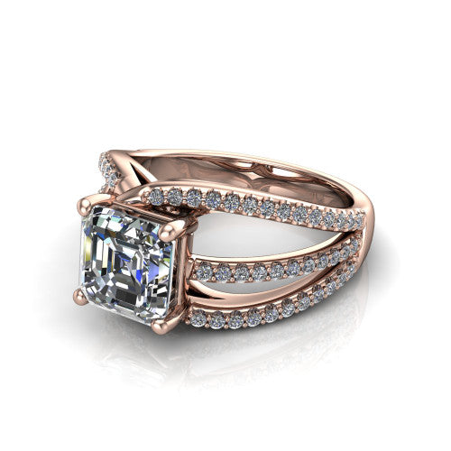 Teagan Square Emerald Shape Classic Engagement Ring in 14K Rose Gold