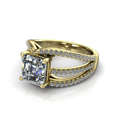 Teagan Square Emerald Shape Classic Engagement Ring in 18K Yellow Gold