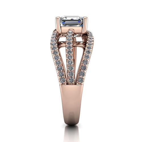 Teagan Square Emerald Shape Classic Engagement Ring in 18K Rose Gold