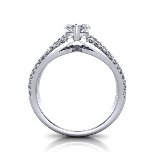 Teagan marquise split shank engagement ring in 14K White Gold, through-finger front profile showing the marquise center raised above the woven split shank