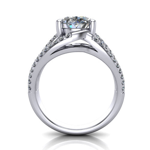 Teagan oval split shank engagement ring in 14K White Gold, through-finger front profile showing the oval center raised above the woven split shank