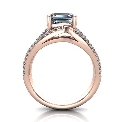 Teagan Square Emerald Shape Classic Engagement Ring in 18K Rose Gold