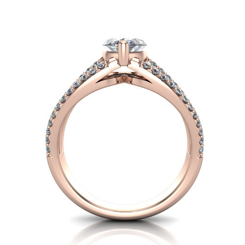 Teagan marquise split shank engagement ring in 14K Rose Gold, through-finger front profile showing the marquise center raised above the woven split shank