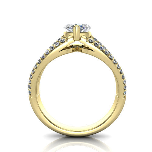Teagan marquise split shank engagement ring in 14K Yellow Gold, through-finger front profile showing the marquise center raised above the woven split shank