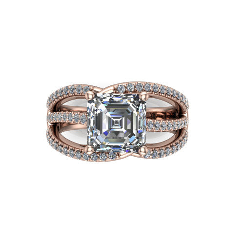 Teagan Square Emerald Shape Classic Engagement Ring in 14K Rose Gold