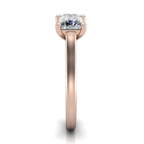 Maryam princess three stone engagement ring in 14K Rose Gold, top-down view showing the trio of princess stones set in a row