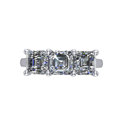 Maryam square emerald three stone engagement ring in 14K White Gold, top-down view showing the trio of square emerald stones set in a row