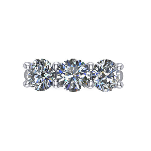 Maryam round three stone engagement ring in Platinum, top-down view showing the trio of round stones set in a row