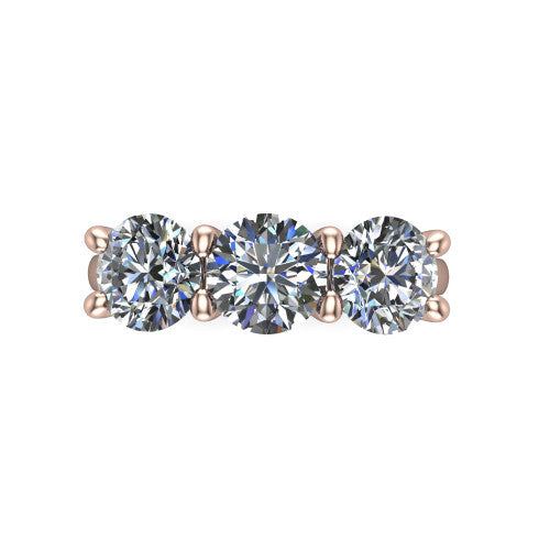Maryam round three stone engagement ring in 18K Rose Gold, top-down view showing the trio of round stones set in a row