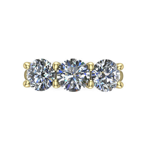 Maryam round three stone engagement ring in 18K Yellow Gold, top-down view showing the trio of round stones set in a row