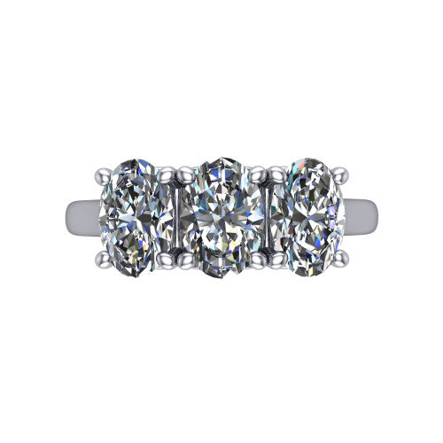 Amora oval three stone engagement ring in 14K White Gold, top-down view showing the trio of oval stones set in a row