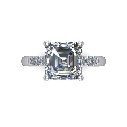 Jimena square emerald solitaire engagement ring in 14K White Gold, top-down view showing the unhaloed square emerald center and the pav&eacute; diamond shoulders