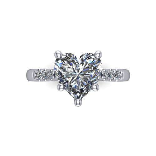 Jimena heart solitaire engagement ring in 14K White Gold, top-down view showing the unhaloed heart center and the pav&eacute; diamond shoulders