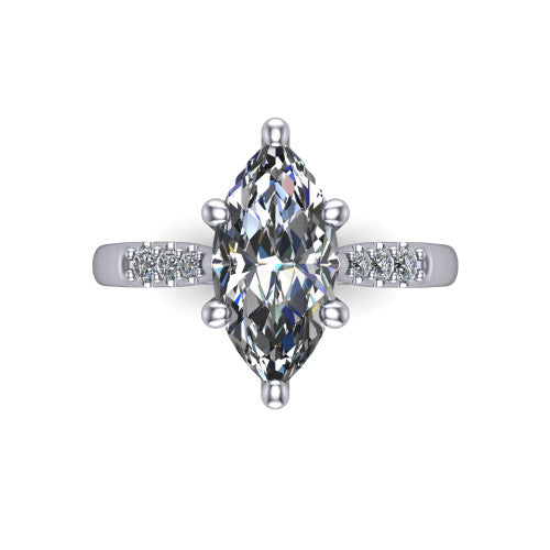 Jimena marquise solitaire engagement ring in Platinum, top-down view showing the unhaloed marquise center and the pav&eacute; diamond shoulders