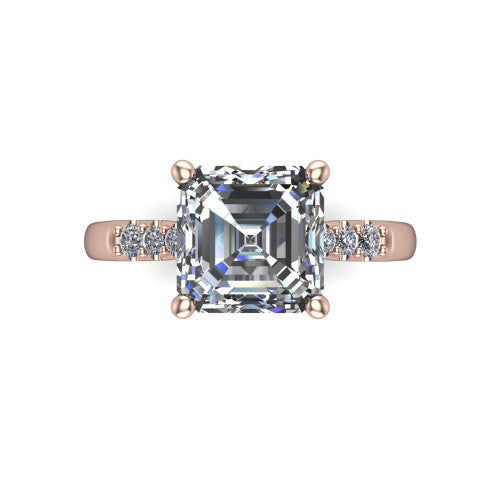 Jimena square emerald solitaire engagement ring in 18K Rose Gold, top-down view showing the unhaloed square emerald center and the pav&eacute; diamond shoulders