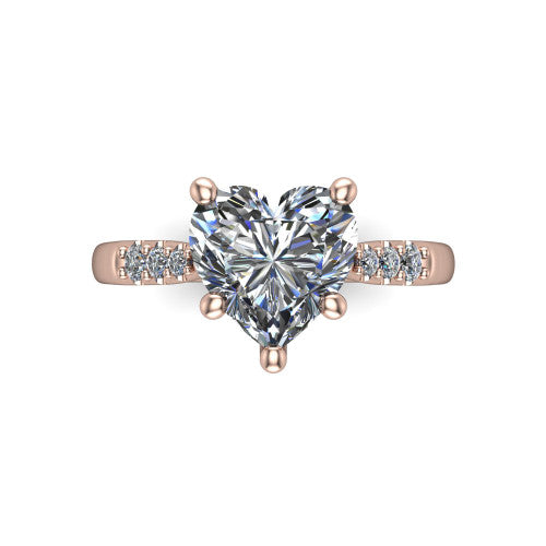 Jimena heart solitaire engagement ring in 14K Rose Gold, top-down view showing the unhaloed heart center and the pav&eacute; diamond shoulders
