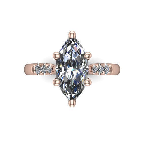 Jimena marquise solitaire engagement ring in 14K Rose Gold, top-down view showing the unhaloed marquise center and the pav&eacute; diamond shoulders