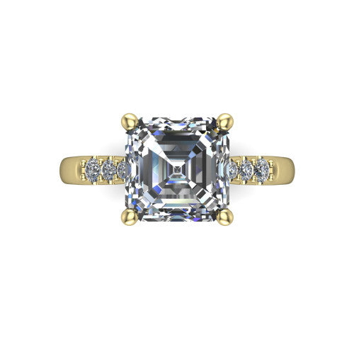 Jimena square emerald solitaire engagement ring in 14K Yellow Gold, top-down view showing the unhaloed square emerald center and the pav&eacute; diamond shoulders