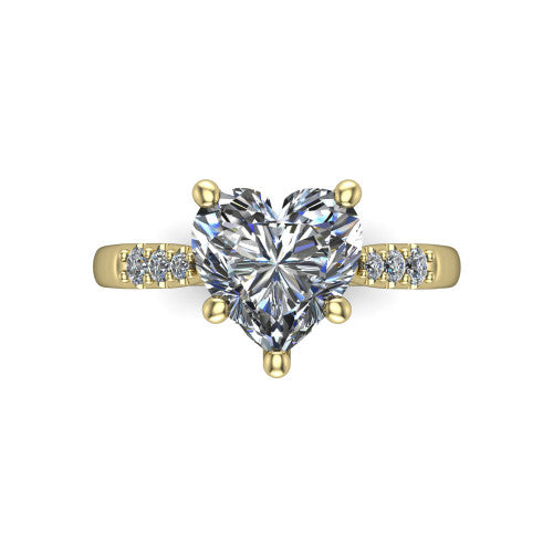 Jimena heart solitaire engagement ring in 18K Yellow Gold, top-down view showing the unhaloed heart center and the pav&eacute; diamond shoulders