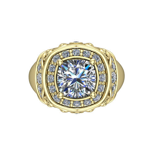 Cassidy cushion vintage halo engagement ring in 14K Yellow Gold, top-down view showing the cushion-shaped double pav&eacute; halo framing the cushion center from above