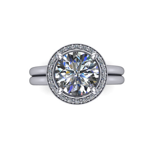 Selah round halo engagement ring in 14K White Gold, top-down view showing the cushion pav&eacute; halo framing the round center from above