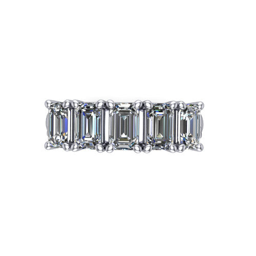 Aitana emerald three stone engagement ring in 18K White Gold, top-down view showing the three round diamonds held in vertical bar settings from above