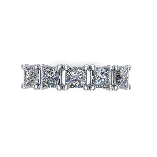 Aitana princess three stone engagement ring in 14K White Gold, top-down view showing the three round diamonds held in vertical bar settings from above