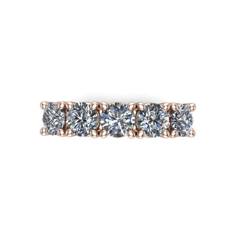 Aitana round three stone engagement ring in 14K Rose Gold, top-down view showing the three round diamonds held in vertical bar settings from above